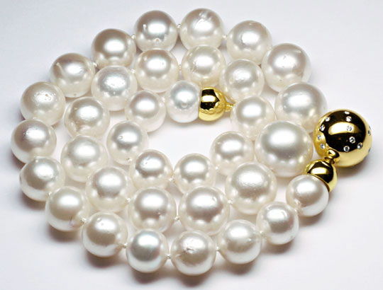Foto 1 - Bis 15mm Spitzen Südsee Perlenkette, Brillanten Schmuck, S3521