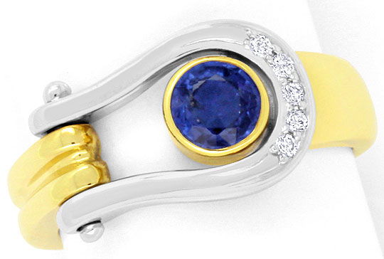 Foto 2 - Brillanten-Ring mit Safir / Saphir, Gelbgold-Weißgold, S4456
